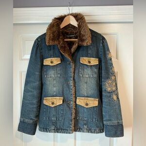 Vintage Y2K Steve Madden Blue Faux Fur Corduroy Denim Jacket M